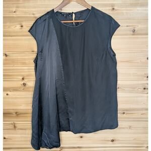 Lafayette 148 Top Womens 16 Black Silk Cap Sleeve Blouse